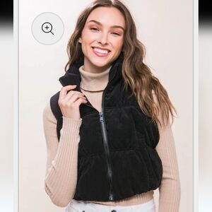 Love Tree Black Corduroy Cropped Puffer Vest Womens Size S